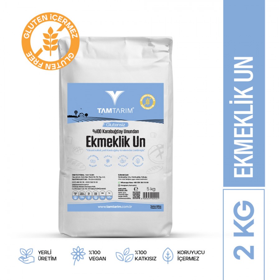 Glutensiz %100 Tam Çiğ Karabuğday Unundan Ekmeklik Un 2 Kg
